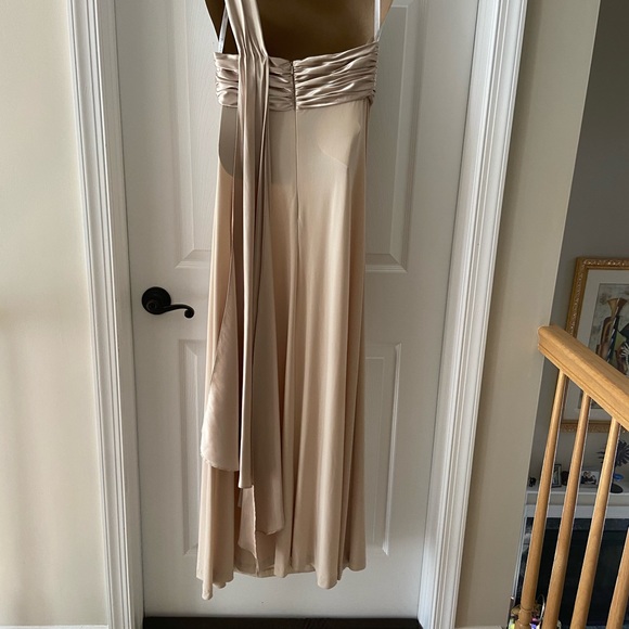 Long one shoulder flowing taupe prom gown - Picture 4 of 5